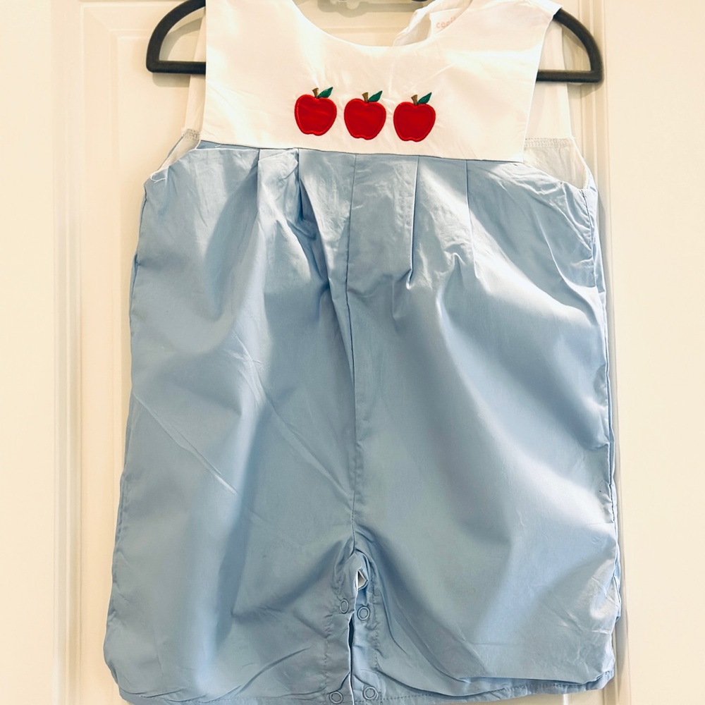 Cecil and Lou blue Apple applique Jon Jon, perfect for first day of school